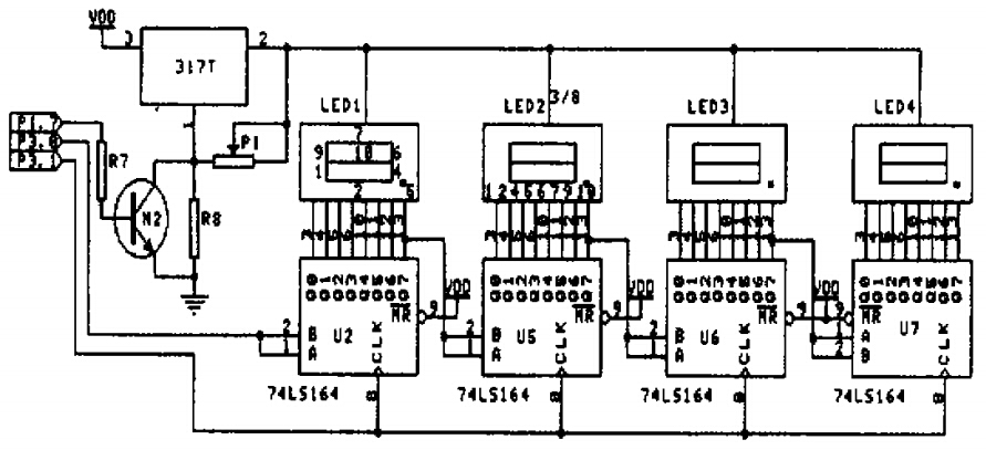 串行口扩展的4位LED显示电路
