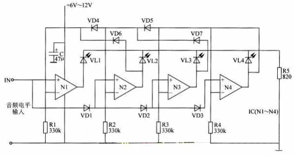 LED电平指示器自身不带增益放大级的电路图